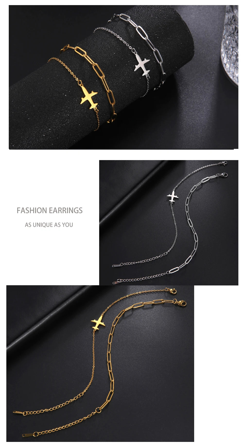 Kkjoy Stainless Steel Bohemia Gold Color Aircraft Anklets Two Layer Foot Legs Anklet Luxury Foot Chain Jewelry Accessories Gifts