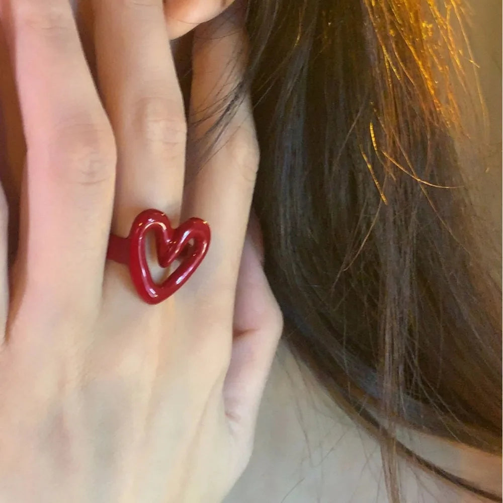 Simple Heart Shaped Rings For Women Red Color Adjustable Ring Best Party Jewelry Gift