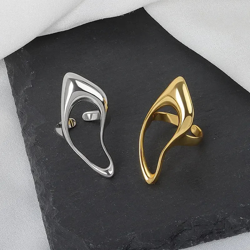 Female Fashion Smooth Exaggerated Exquisite Elegant Rings Silver Color Geometric Hollow Ring Jewelry Accessories Gift