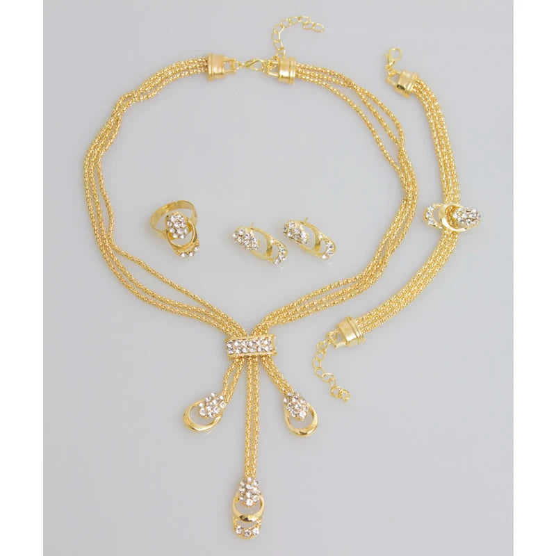 Free Shipping Latest Fashion Trendy Jewelry Set For Women Gold/Silver Color Beads Collar Necklace Earrings Bracelet Rings Sets