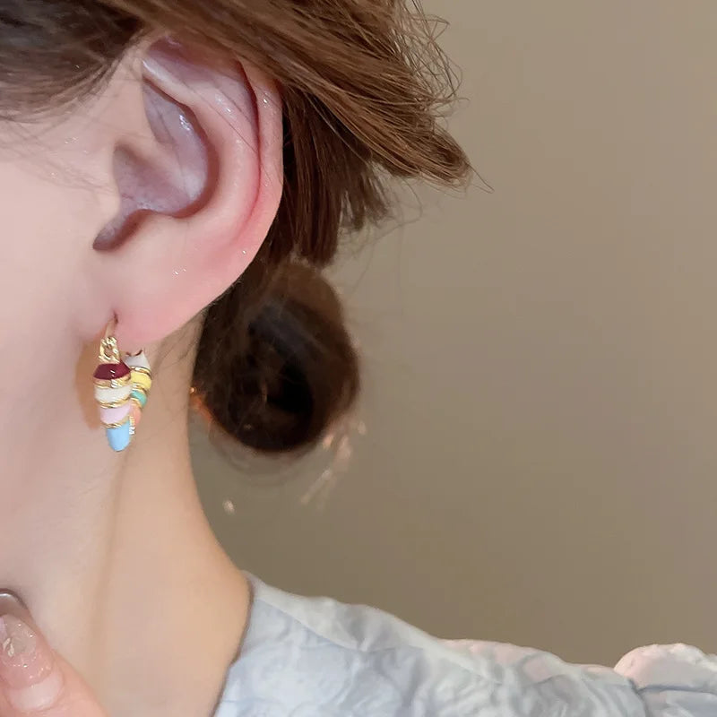 Candy Colorful Heart Hollow Hoop Earrings for Women Korean Sweet Design Sense Ear Buckle Cute Fashion Temperament Party Jewelry