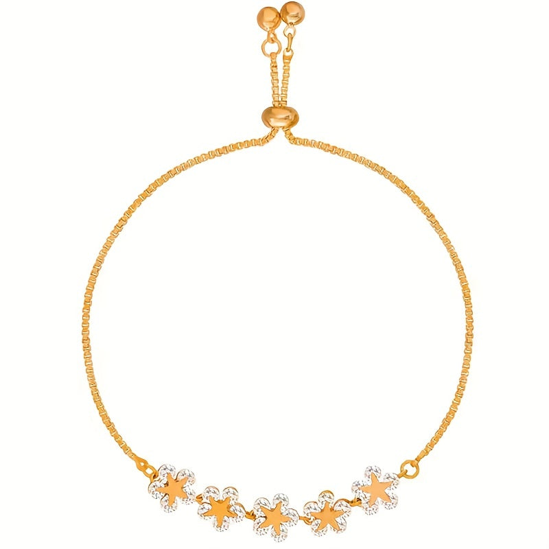 Adjustable Flower Beaded Chain Bracelet Inlaid Shiny Synthetic Zirconia Copper Hand Jewelry Decor for Women & s