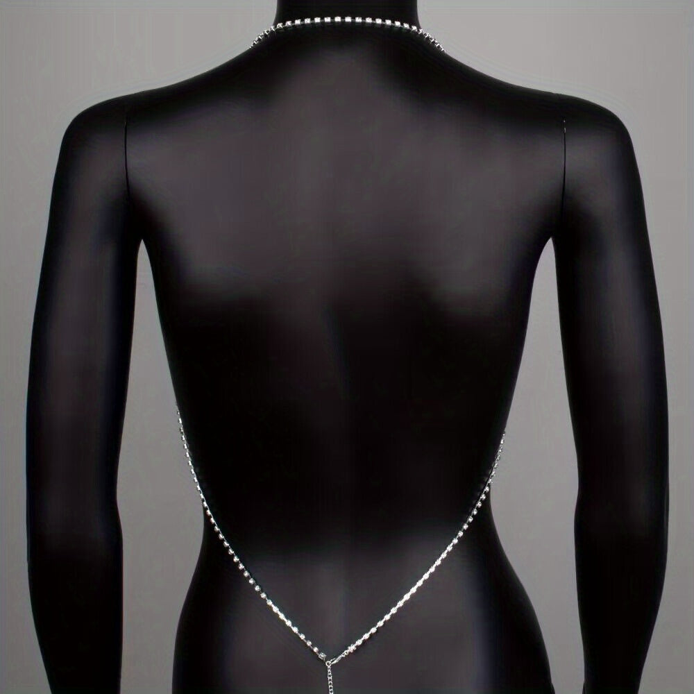 Sexy Rhinestone Body Chain Necklace for Women - Sparkling Silver Plated Alloy, Perfect for Beachwear, Nightclubs, and Parties, Beachwear Jewelry|Rhinestone Choker|Detailed Chain Design, Beach Jewelry