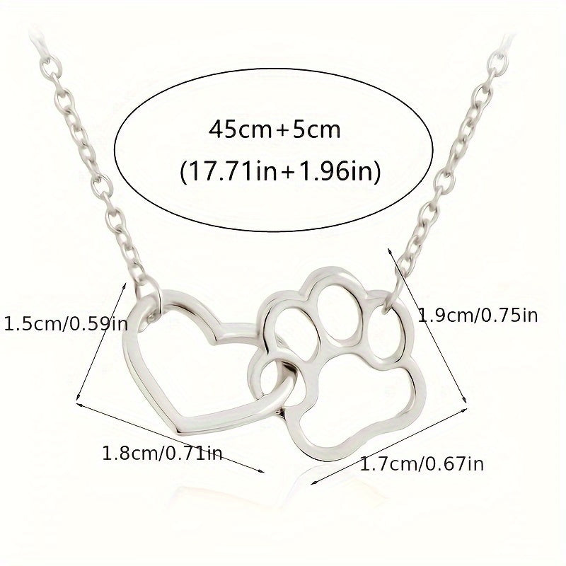 Simple Design Cute Dog Footprint Heart Shape Pendant Necklace Female Jewelry, Mother's Day Gift, Birthday Gift