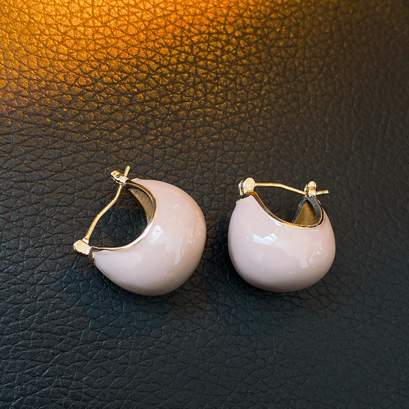 Chunky Enamel Hoop Earrings Simple Japanese / Korean Style Copper 18K Gold Plated Jewelry Trendy Female Gift