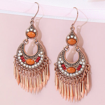 Boho Geometric Waterdrop Tassel Earrings for Women - Vintage Style Ear Jewelry