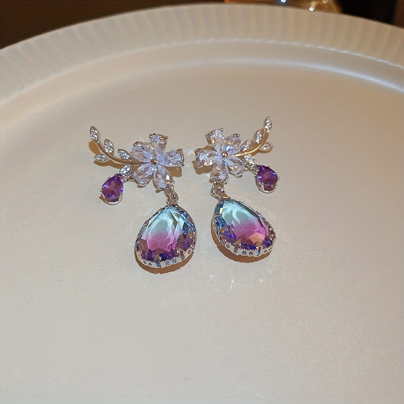 Flower & Teardrop Shape Drop Dangle Earrings Elegant Jewelry Gift For Women