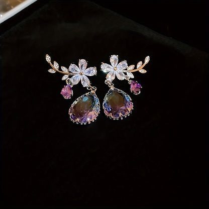 Flower & Teardrop Shape Drop Dangle Earrings Elegant Jewelry Gift For Women