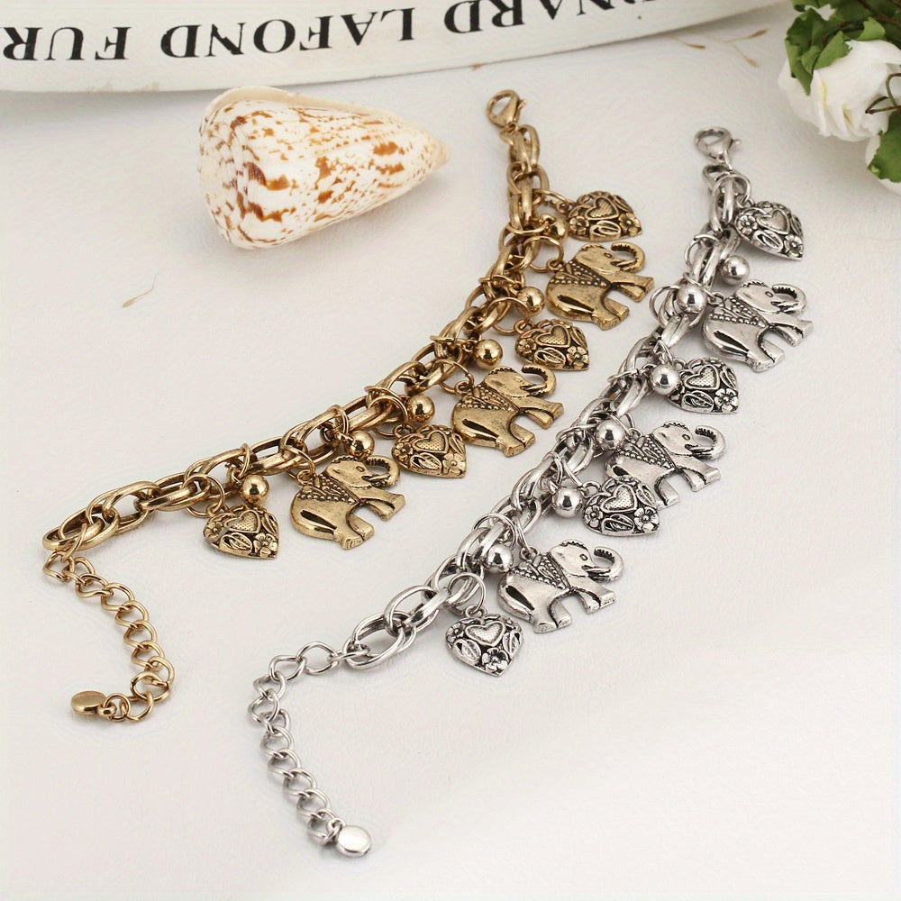 1pc Vintage Carved Elephant Love Heart Etc Shape Pendant Chain Anklet For Women Summer Foot Ankle Bracelet Beach Jewelry