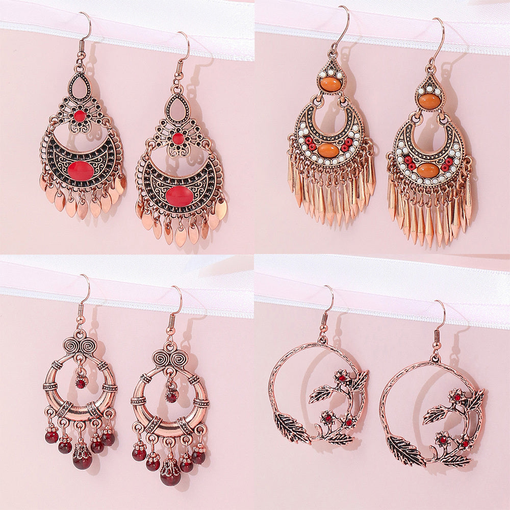 Boho Geometric Waterdrop Tassel Earrings for Women - Vintage Style Ear Jewelry