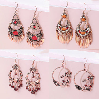 Boho Geometric Waterdrop Tassel Earrings for Women - Vintage Style Ear Jewelry
