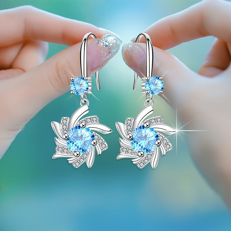 Elegant Waterdrop zirconia Blue Snowflake Earrings 18K Gold Plated Floral Ear Jewelry