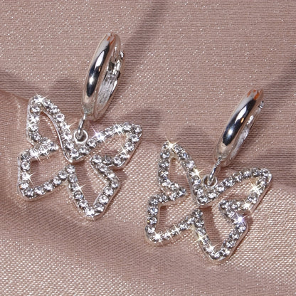 Hollow Butterfly With Shiny Rhinestone Decor Elegant Stud Earrings Minimalist Style Copper Silver Plated Jewelry Exquisite Female Gift