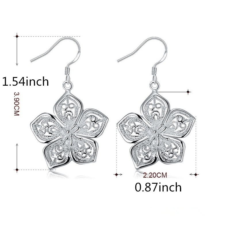 Boho Hollow Flower Shape Earrings Vintage Silver Plated Jewelry For Women