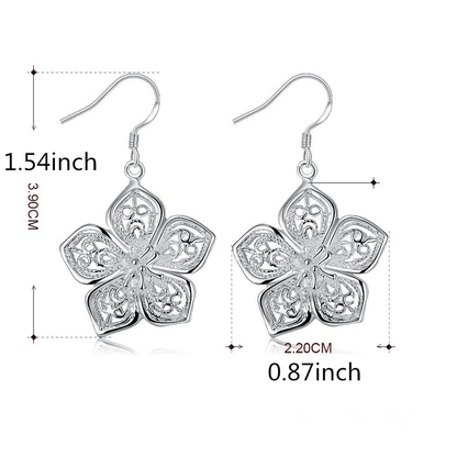 Boho Hollow Flower Shape Earrings Vintage Silver Plated Jewelry For Women