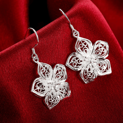 Boho Hollow Flower Shape Earrings Vintage Silver Plated Jewelry For Women