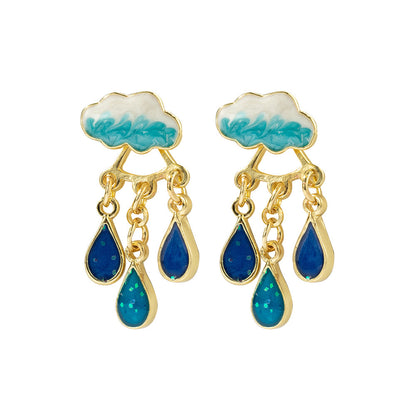 Cute Rainy Cloud Earrings Drop Oil Ear Jewelry Tassel Earrings Creative Gift For Women Girls