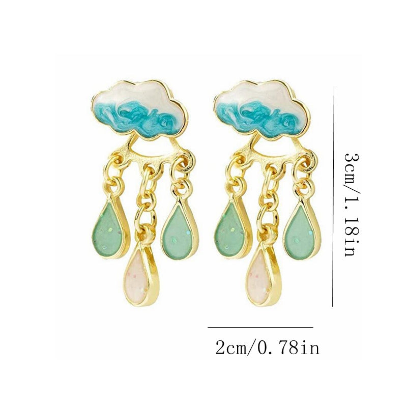 Cute Rainy Cloud Earrings Drop Oil Ear Jewelry Tassel Earrings Creative Gift For Women Girls