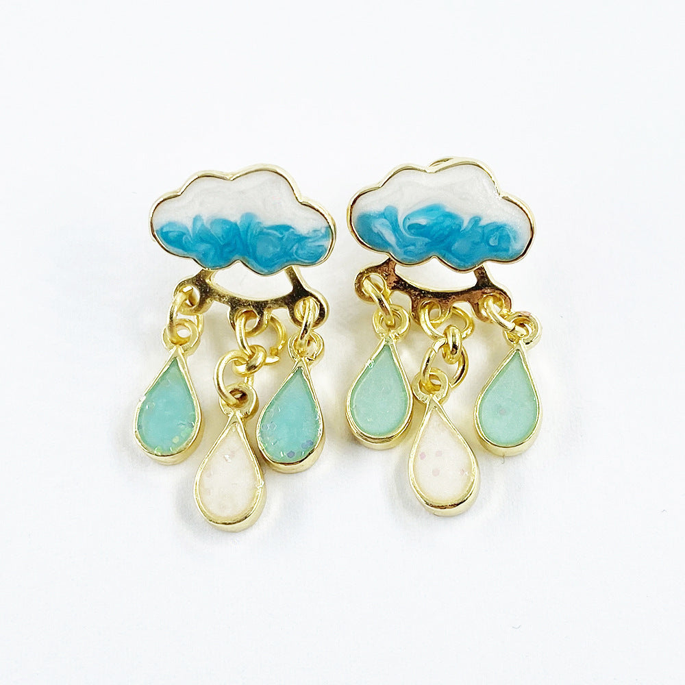 Cute Rainy Cloud Earrings Drop Oil Ear Jewelry Tassel Earrings Creative Gift For Women Girls