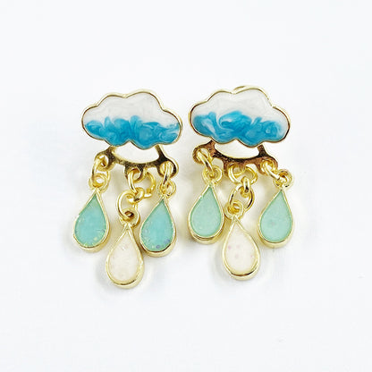 Cute Rainy Cloud Earrings Drop Oil Ear Jewelry Tassel Earrings Creative Gift For Women Girls