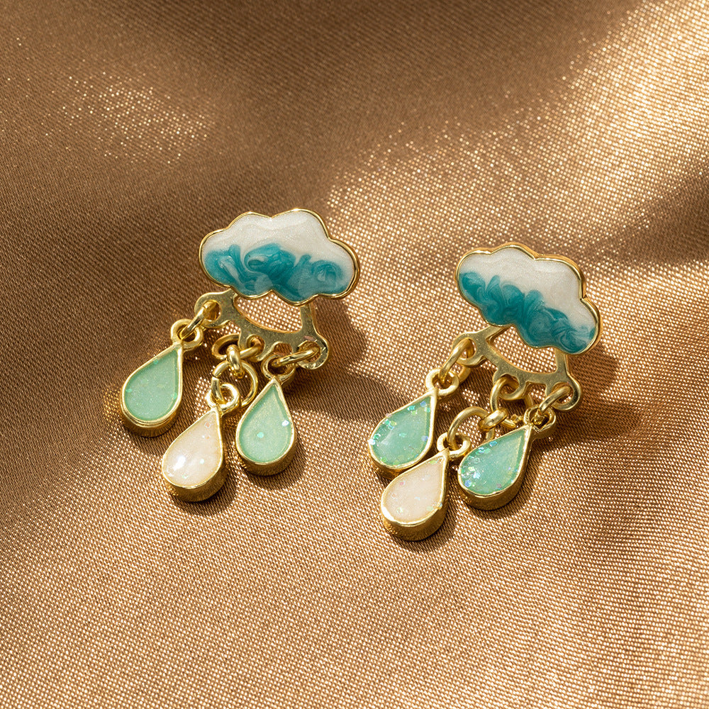 Cute Rainy Cloud Earrings Drop Oil Ear Jewelry Tassel Earrings Creative Gift For Women Girls