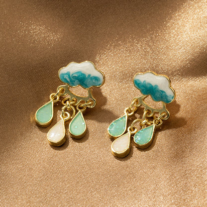 Cute Rainy Cloud Earrings Drop Oil Ear Jewelry Tassel Earrings Creative Gift For Women Girls