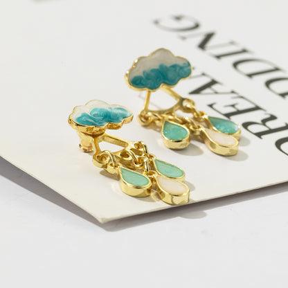 Cute Rainy Cloud Earrings Drop Oil Ear Jewelry Tassel Earrings Creative Gift For Women Girls