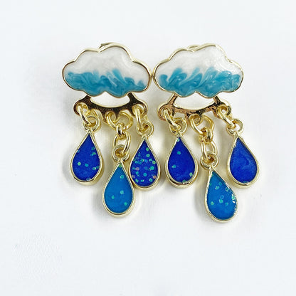Cute Rainy Cloud Earrings Drop Oil Ear Jewelry Tassel Earrings Creative Gift For Women Girls
