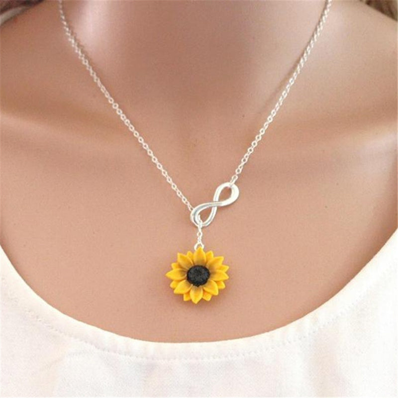 Vibrant Yellow Sunflower Heart Lariat Necklace - Infinity Charm, Bridal Flower, Sunflower Bridesmaid Daisy Jewelry with Delicate Chain and Durable Clasp