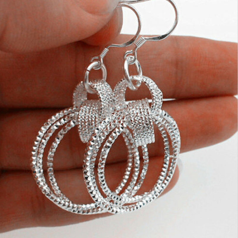 Exquisite Multi-Ring Silvery Copper Silver Plated Hook Earrings - Hoop Jewelry with Elegant Design and Durable Material - Ideal Female Gift for Any Occasion