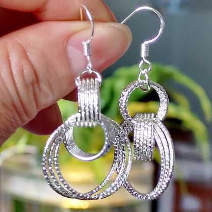 Exquisite Multi-Ring Silvery Copper Silver Plated Hook Earrings - Hoop Jewelry with Elegant Design and Durable Material - Ideal Female Gift for Any Occasion