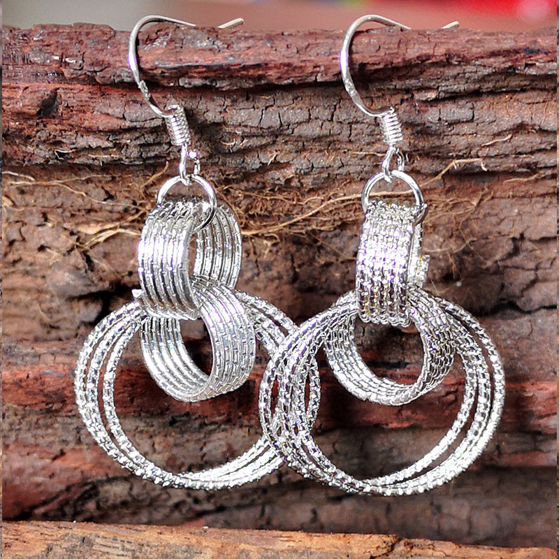 Exquisite Multi-Ring Silvery Copper Silver Plated Hook Earrings - Hoop Jewelry with Elegant Design and Durable Material - Ideal Female Gift for Any Occasion