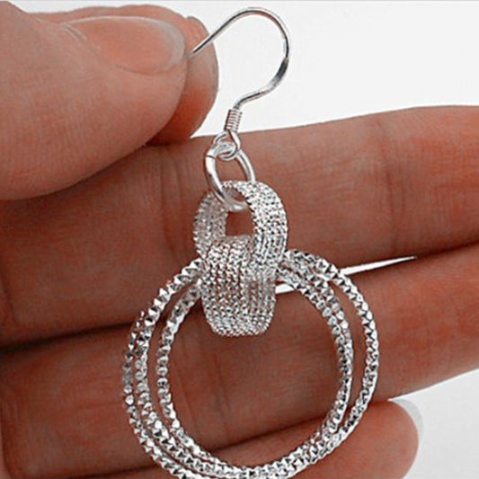 Exquisite Multi-Ring Silvery Copper Silver Plated Hook Earrings - Hoop Jewelry with Elegant Design and Durable Material - Ideal Female Gift for Any Occasion