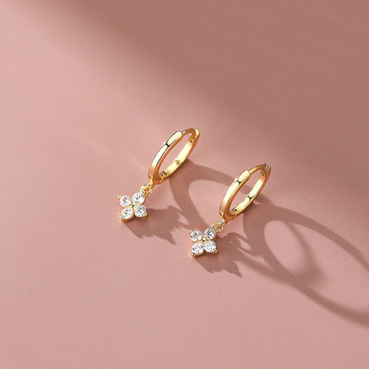 Sparkling Zircon Decor Dangle Earrings Luxury Japanese / Korean Style Copper Plated Jewelry Daily Casual