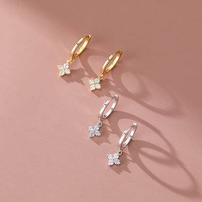 Sparkling Zircon Decor Dangle Earrings Luxury Japanese / Korean Style Copper Plated Jewelry Daily Casual