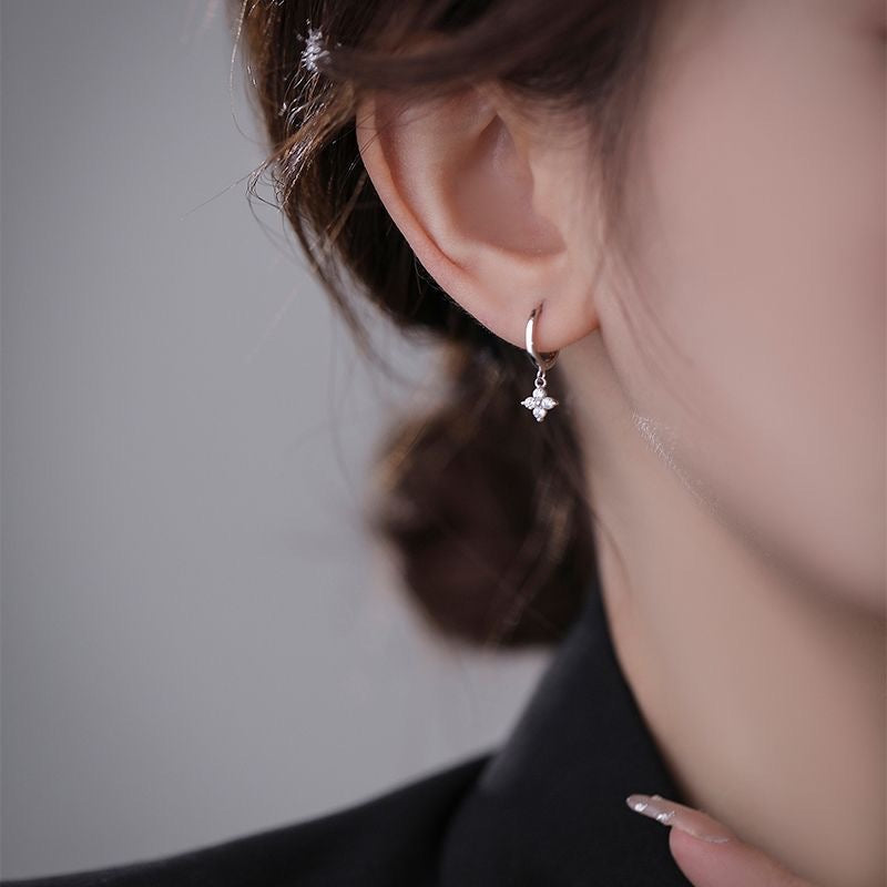 Sparkling Zircon Decor Dangle Earrings Luxury Japanese / Korean Style Copper Plated Jewelry Daily Casual