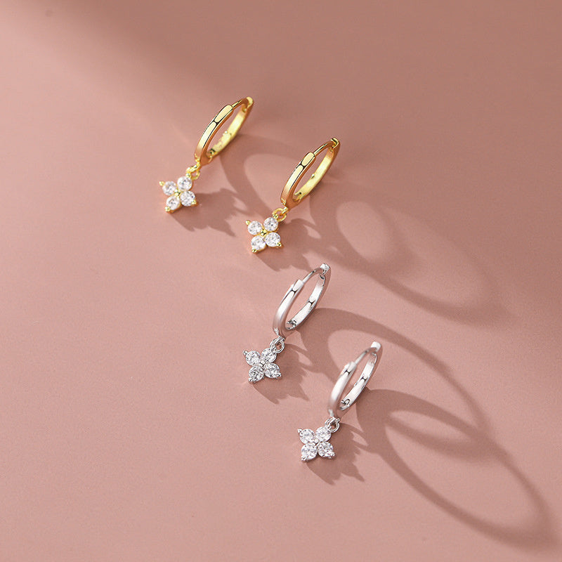 Sparkling Zircon Decor Dangle Earrings Luxury Japanese / Korean Style Copper Plated Jewelry Daily Casual