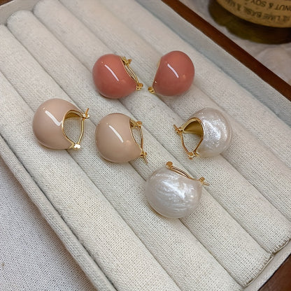 Chunky Enamel Hoop Earrings Simple Japanese / Korean Style Copper 18K Gold Plated Jewelry Trendy Female Gift