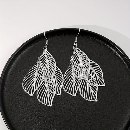 1pair Dangle Earrings Leaf Hallowed Out Design Alloy Earrings Retro Elegant Style Jewelry Trendy Gift For Women