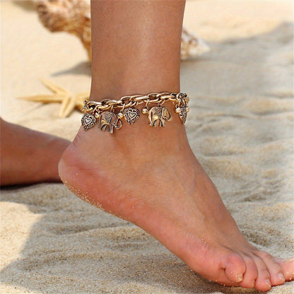 1pc Vintage Carved Elephant Love Heart Etc Shape Pendant Chain Anklet For Women Summer Foot Ankle Bracelet Beach Jewelry
