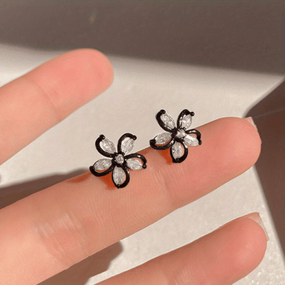 Exquisite Flower Design With Shiny zirconia Decor Stud Earrings Sexy Cute Style Copper 14K Gold Plated Jewelry Female Gift