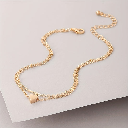 1 Piece Stackable Multi-Layer Chain Anklet with Mini Love Heart Beads, Adjustable Ankle Bracelet for Women, Dainty Jewelry for Everyday Wear, Gift Idea