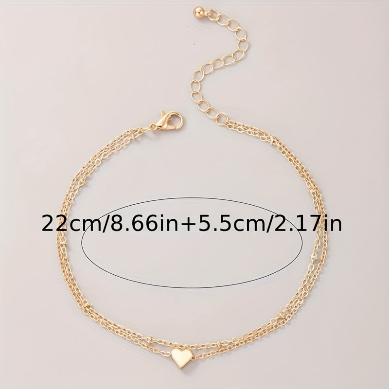 1 Piece Stackable Multi-Layer Chain Anklet with Mini Love Heart Beads, Adjustable Ankle Bracelet for Women, Dainty Jewelry for Everyday Wear, Gift Idea
