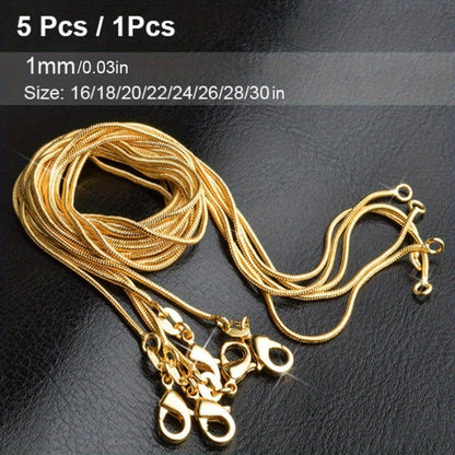 5 Pcs/1 Pcs Men Women Snake Chain Necklace Fashion Wedding Party Exquisite Jewelry (16/18/20/22/24/26/28/30inch)