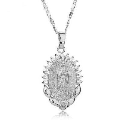 1pc Unique Virgin Mary Pendant Necklace - Three Colors Available, Stainless Steel Chain, Religious Symbol, Men's Fashion Jewelry, Ideal Gift