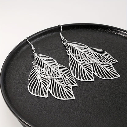 1pair Dangle Earrings Leaf Hallowed Out Design Alloy Earrings Retro Elegant Style Jewelry Trendy Gift For Women