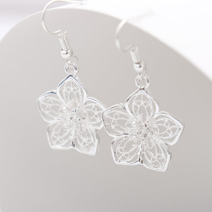 Boho Hollow Flower Shape Earrings Vintage Silver Plated Jewelry For Women