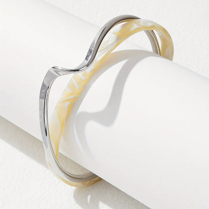 18K Gold Plated Wave Shape Cuff Bangle Inlaid Faux Pearl, Women's Minimalist Style Jewelry