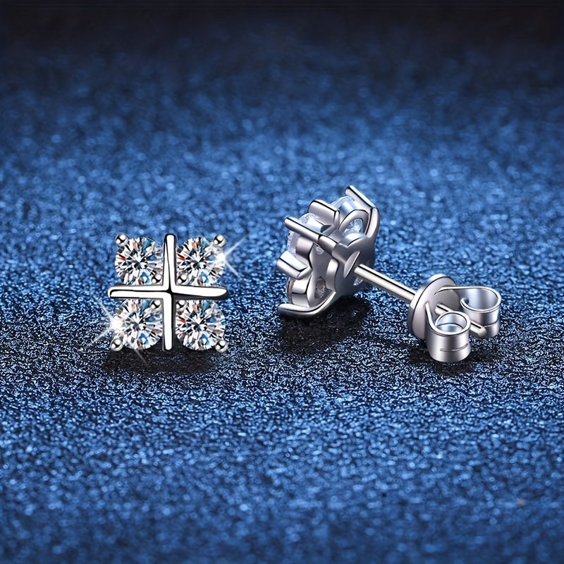 925 Sterling Silver Moissanite Stud Earrings Geometric Rhombus For Men Women Couple Jewelry  Holiday Birthday Anniversary Mother's Day Gift