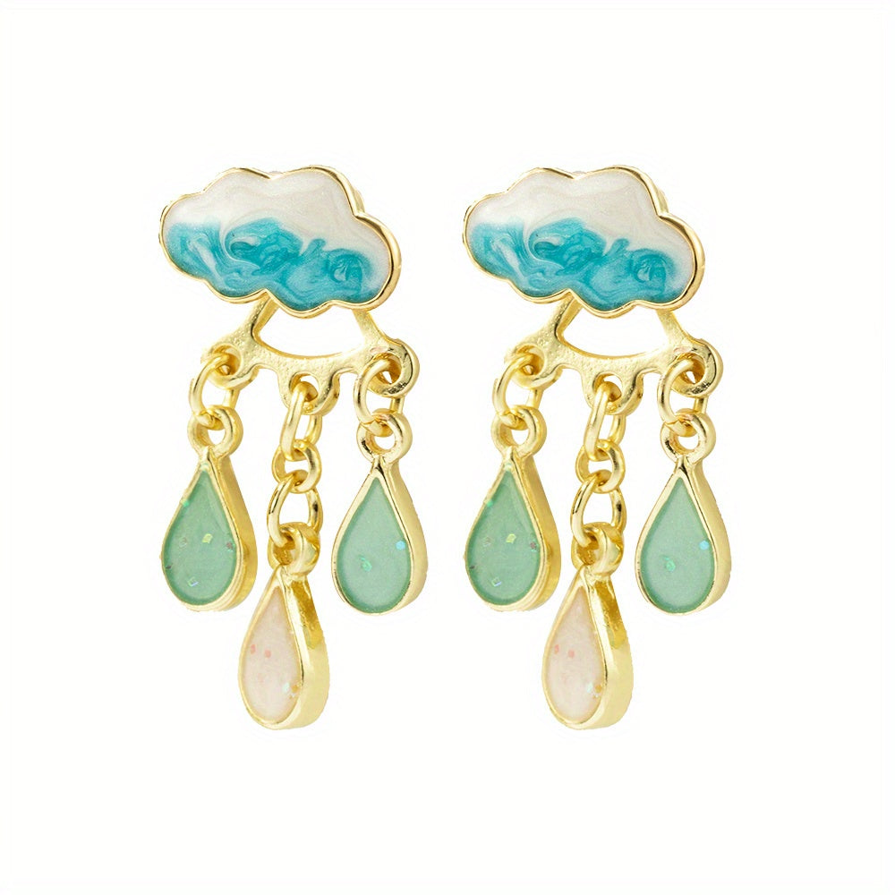Cute Rainy Cloud Earrings Drop Oil Ear Jewelry Tassel Earrings Creative Gift For Women Girls
